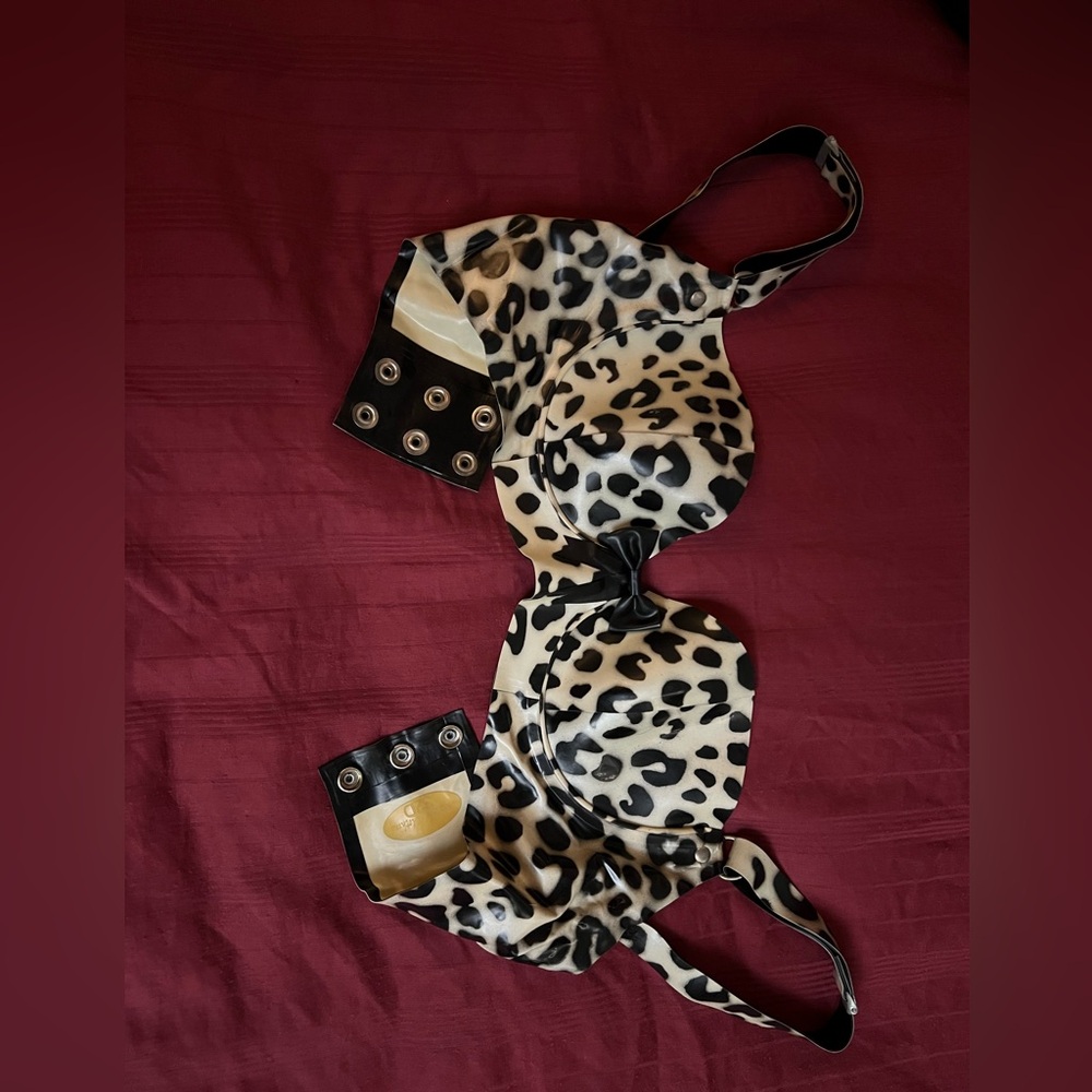 Snow Leopard Print Latex Bra